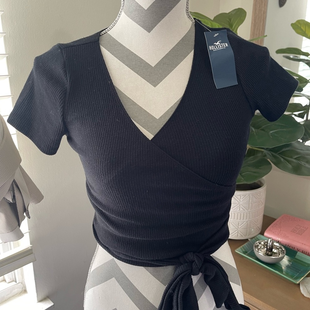 Hollister Black Wrap Tie Front Blouse